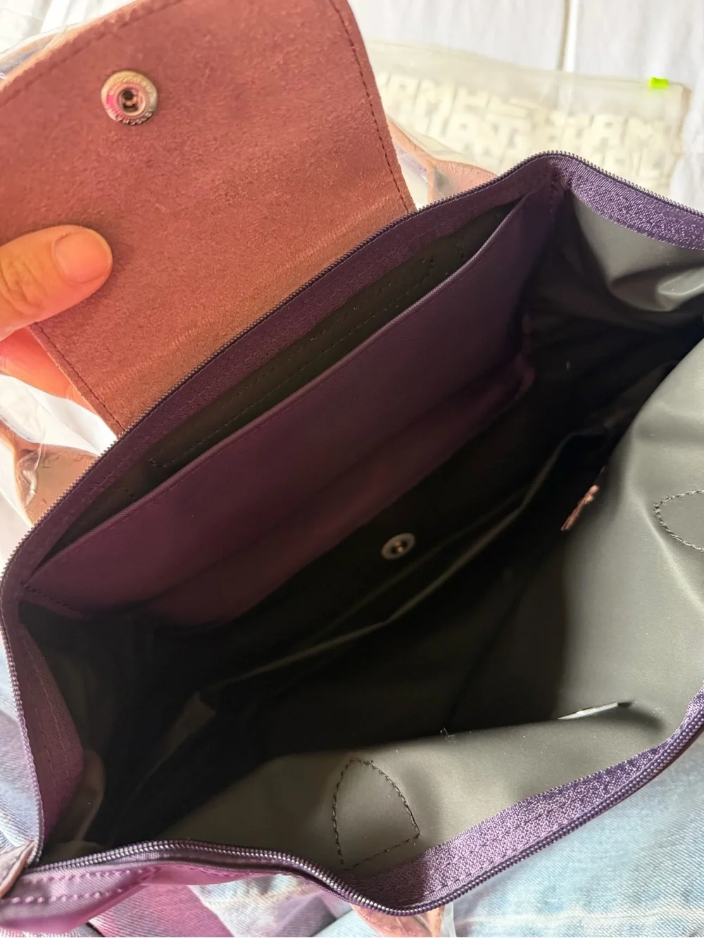 Longchamp Purple Nylon Tote with Pink Logo Accent